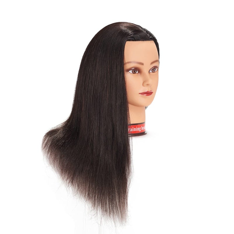 training head 20-22" 100% Human Hair Mannequin Head Training Head Cosmetology Manikin with Free Clamp (Natural Black) - Image 2